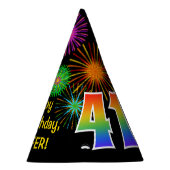 おもしろい花火+レインボーパターン「41」誕生日番号 パーティーハット (右)
