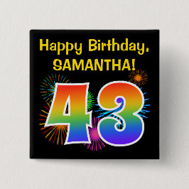 おもしろい花火+レインボーパターン「43」誕生日番号 缶バッジ