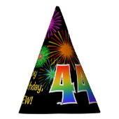 おもしろい花火+レインボーパターン「44」誕生日番号 パーティーハット (右)