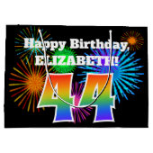 おもしろい花火+レインボーパターン「44」誕生日番号 ラージペーパーバッグ (裏面)