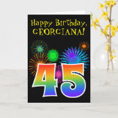 おもしろい花火+レインボーパターン「45」誕生日番号 カード (黄色い花)