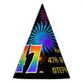 おもしろい花火+レインボーパターン「47」誕生日番号 パーティーハット (左)