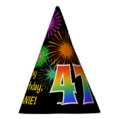 おもしろい花火+レインボーパターン「47」誕生日番号 パーティーハット (右)