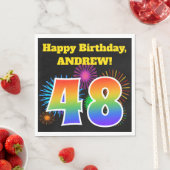 おもしろい花火+レインボーパターン「48」誕生日番号 スタンダードランチョンナプキン (インサイチュ)