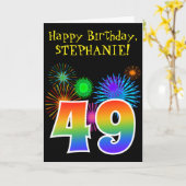 おもしろい花火+レインボーパターン「49」誕生日番号 カード (黄色い花)