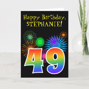 おもしろい花火+レインボーパターン「49」誕生日番号 カード