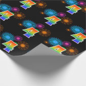 おもしろい花火+レインボーパターン「4」イベント番号 ラッピングペーパー (角)