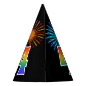 おもしろい花火+レインボーパターン「4」誕生日番号 パーティーハット (裏面)