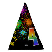 おもしろい花火+レインボーパターン「4」誕生日番号 パーティーハット (右)