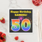 おもしろい花火+レインボーパターン「50」誕生日番号 スタンダードランチョンナプキン (インサイチュ)