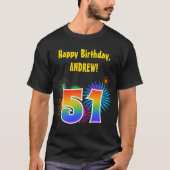 おもしろい花火+レインボーパターン「51」誕生日番号 Tシャツ (正面)