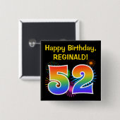 おもしろい花火+レインボーパターン「52」誕生日番号 缶バッジ (正面&裏面)