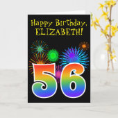 おもしろい花火+レインボーパターン「56」誕生日番号 カード (黄色い花)
