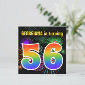 おもしろい花火+レインボーパターン「56」誕生日番号 招待状 (スタンド正面)