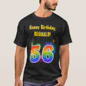 おもしろい花火+レインボーパターン「56」誕生日番号 Tシャツ (正面)