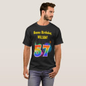 おもしろい花火+レインボーパターン「57」誕生日番号 Tシャツ (正面フル)