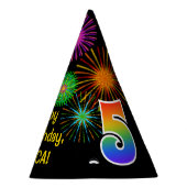 おもしろい花火+レインボーパターン「5」誕生日番号 パーティーハット (右)