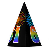 おもしろい花火+レインボーパターン「61」誕生日番号 パーティーハット (裏面)