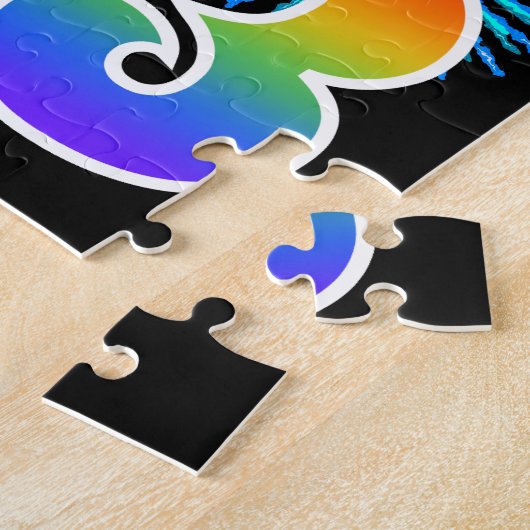 おもしろい花火+レインボーパターン「63」誕生日番号 ジグソーパズル (側面)