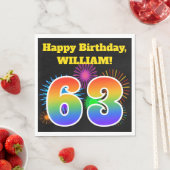 おもしろい花火+レインボーパターン「63」誕生日番号 スタンダードランチョンナプキン (インサイチュ)