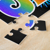 おもしろい花火+レインボーパターン「65」誕生日番号 ジグソーパズル (側面)