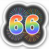 おもしろい花火+レインボーパターン「66」イベント番号 シール (正面)