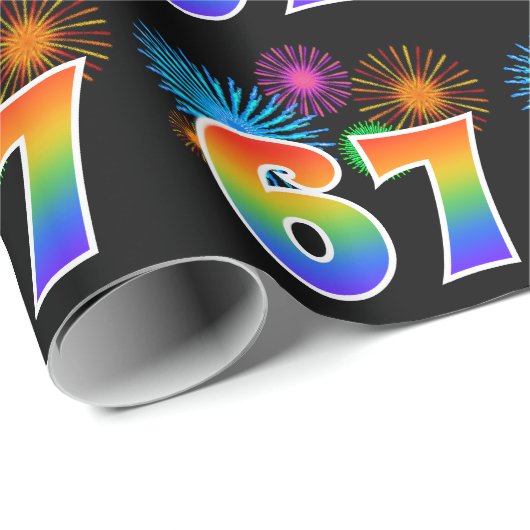 おもしろい花火+レインボーパターン"67"イベント番号 ラッピングペーパー (ロールコーナー)