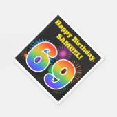 おもしろい花火+レインボーパターン「69」誕生日番号 スタンダードランチョンナプキン (角)