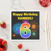 おもしろい花火+レインボーパターン「6」誕生日番号 スタンダードランチョンナプキン (インサイチュ)