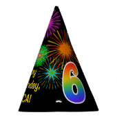おもしろい花火+レインボーパターン「6」誕生日番号 パーティーハット (右)