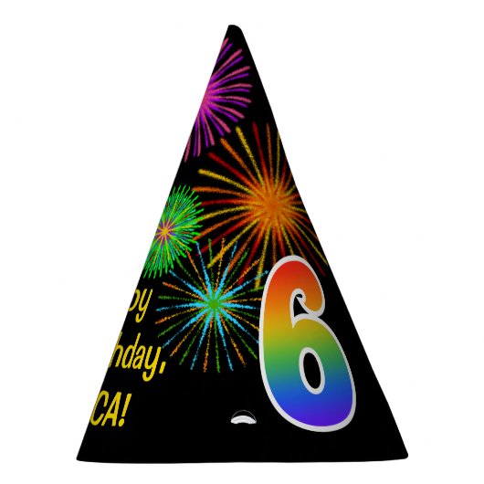 おもしろい花火+レインボーパターン「6」誕生日番号 パーティーハット (右)