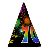 おもしろい花火+レインボーパターン「70」誕生日番号 パーティーハット (右)