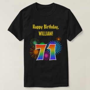 おもしろい花火+レインボーパターン「71」誕生日番号 Tシャツ