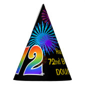 おもしろい花火+レインボーパターン「72」誕生日番号 パーティーハット (左)