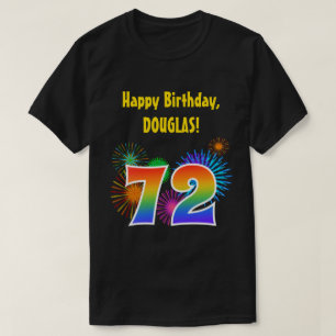 おもしろい花火+レインボーパターン「72」誕生日番号 Tシャツ
