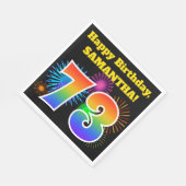 おもしろい花火+レインボーパターン「73」誕生日番号 スタンダードランチョンナプキン (角)