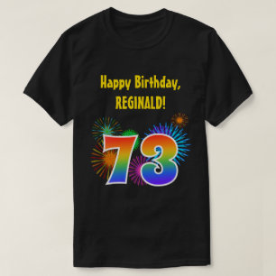 おもしろい花火+レインボーパターン「73」誕生日番号 Tシャツ