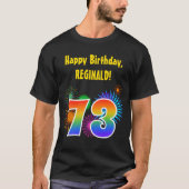 おもしろい花火+レインボーパターン「73」誕生日番号 Tシャツ (正面)