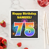 おもしろい花火+レインボーパターン「75」誕生日番号 スタンダードランチョンナプキン (インサイチュ)