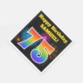 おもしろい花火+レインボーパターン「75」誕生日番号 スタンダードランチョンナプキン (角)