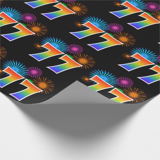 おもしろい花火+レインボーパターン"77"イベント番号 ラッピングペーパー (角)