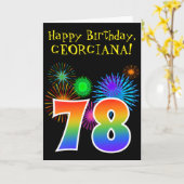 おもしろい花火+レインボーパターン「78」誕生日番号 カード (黄色い花)