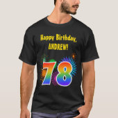 おもしろい花火+レインボーパターン「78」誕生日番号 Tシャツ (正面)