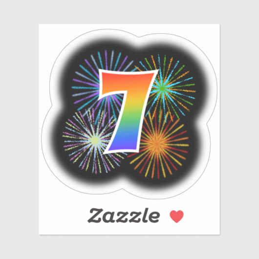 おもしろい花火+レインボーパターン「7」イベント番号 シール (シート)