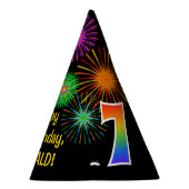 おもしろい花火+レインボーパターン「7」誕生日番号 パーティーハット (右)