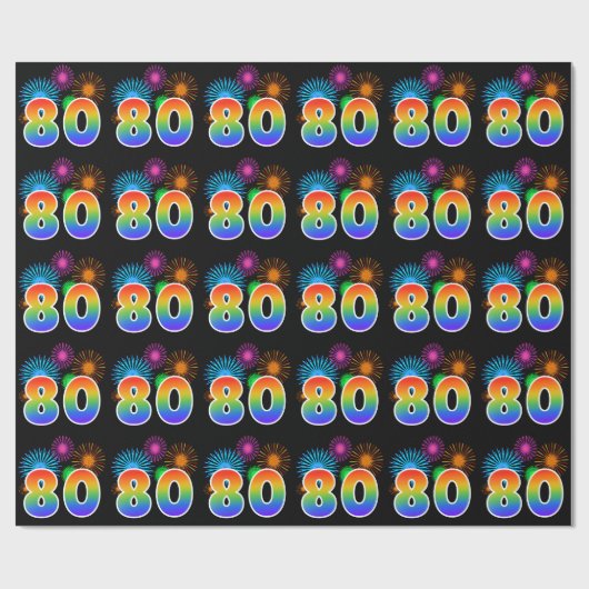 おもしろい花火+レインボーパターン"80"イベント番号 ラッピングペーパー (フラット)