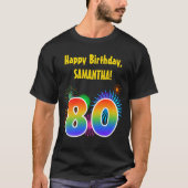 おもしろい花火+レインボーパターン「80」誕生日番号 Tシャツ (正面)