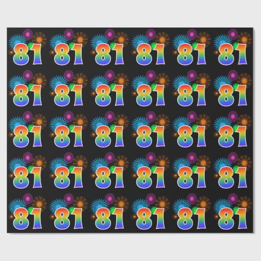 おもしろい花火+レインボーパターン"81"イベント番号 ラッピングペーパー (フラット)