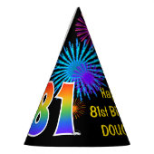 おもしろい花火+レインボーパターン「81」誕生日番号 パーティーハット (左)