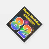 おもしろい花火+レインボーパターン「82」誕生日番号 スタンダードランチョンナプキン (角)